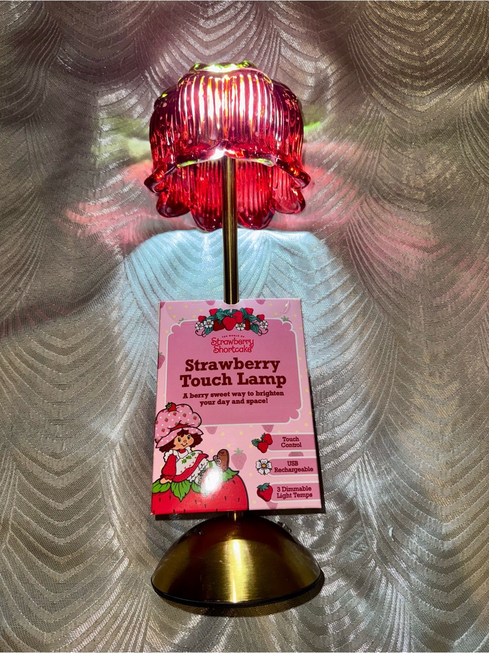 NEW Strawberry Shortcake Touch Lamp Red Glass Berry USB Rechargeable Gold